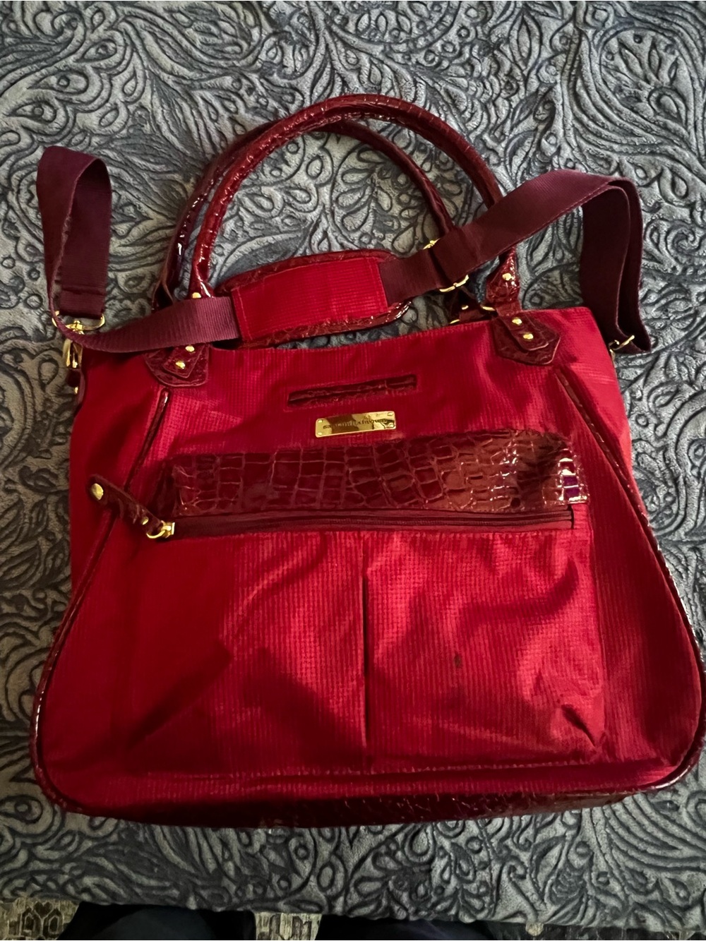 Samantha Brown travel Tote Bag with Croc-Effect Trim - more burgundy